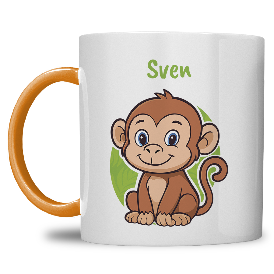 Kindermok met aap en eigen naam in diverse kleuren