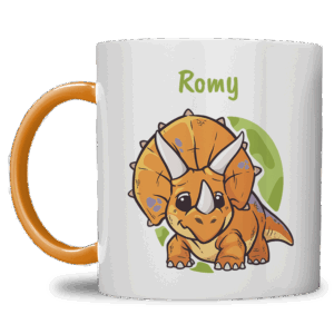 Kindermok met Dinosaurus en eigen naam in diverse kleuren NR.1