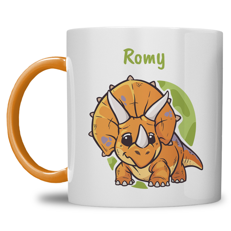 Kindermok met Dinosaurus en eigen naam in diverse kleuren NR.1