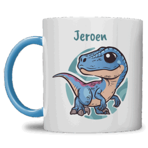 Kindermok met Dinosaurus en eigen naam in diverse kleuren NR.2