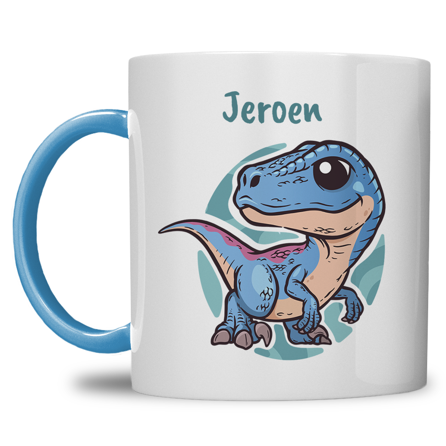 Kindermok met Dinosaurus en eigen naam in diverse kleuren NR.2