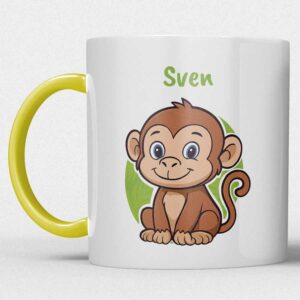 Kindermok met aap en eigen naam in diverse kleuren