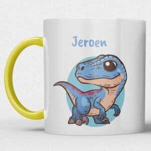 Kindermok met Dinosaurus en eigen naam in diverse kleuren NR.2