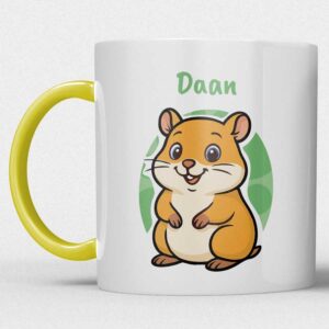 Kindermok met Hamster en eigen naam in diverse kleuren