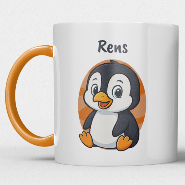 Kindermok met Pinguïn en eigen naam in diverse kleuren