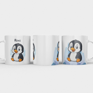 Kindermok met Pinguïn en eigen naam in diverse kleuren