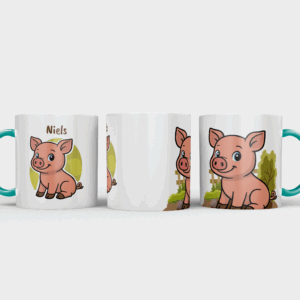 Kindermok met varkentje en eigen naam in diverse kleuren