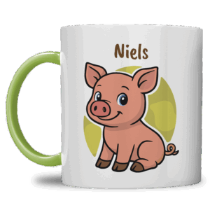 Kindermok met varkentje en eigen naam in diverse kleuren