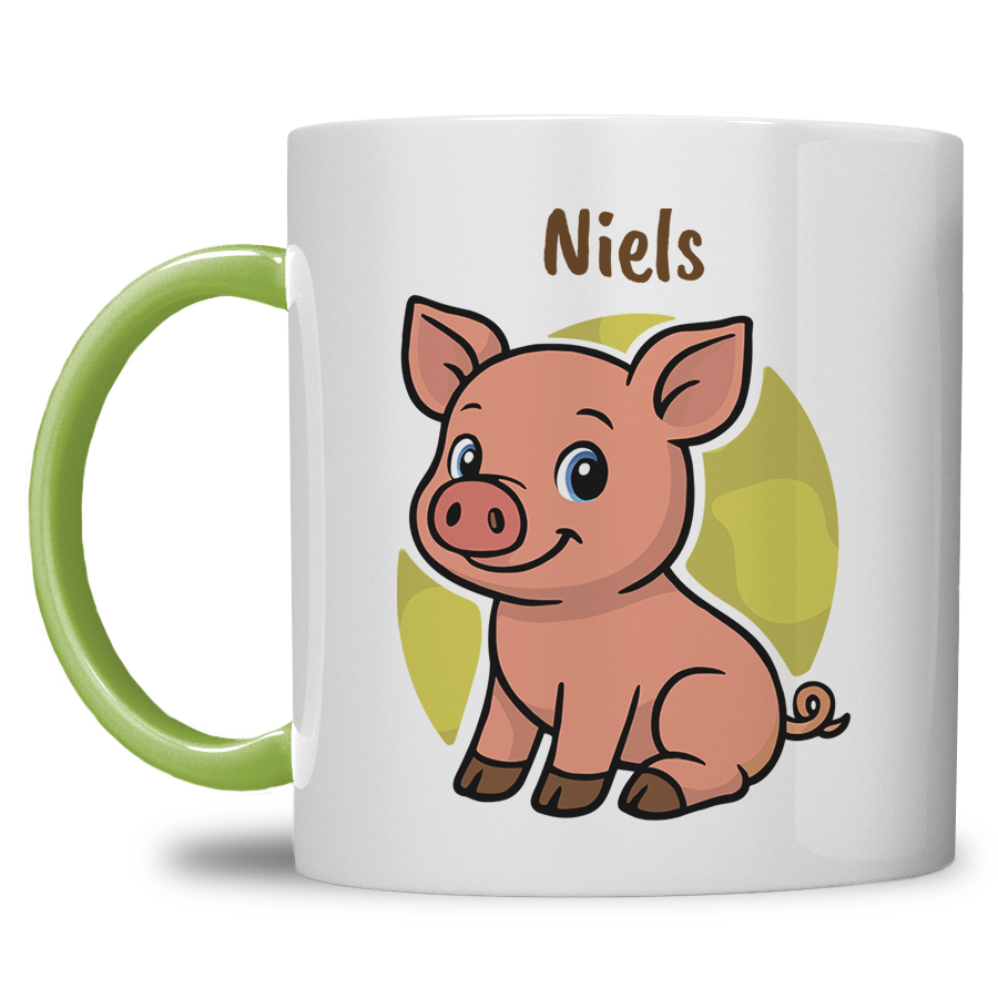 Kindermok met varkentje en eigen naam in diverse kleuren