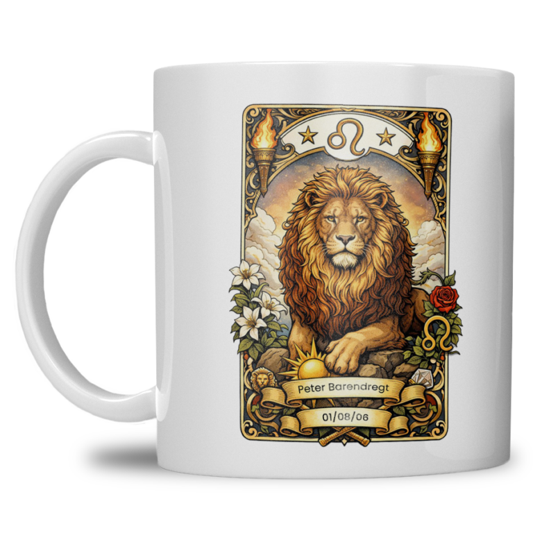 Gepersonaliseerde sterrenbeeld Leeuw Mok – Met Naam & Geboortedatum