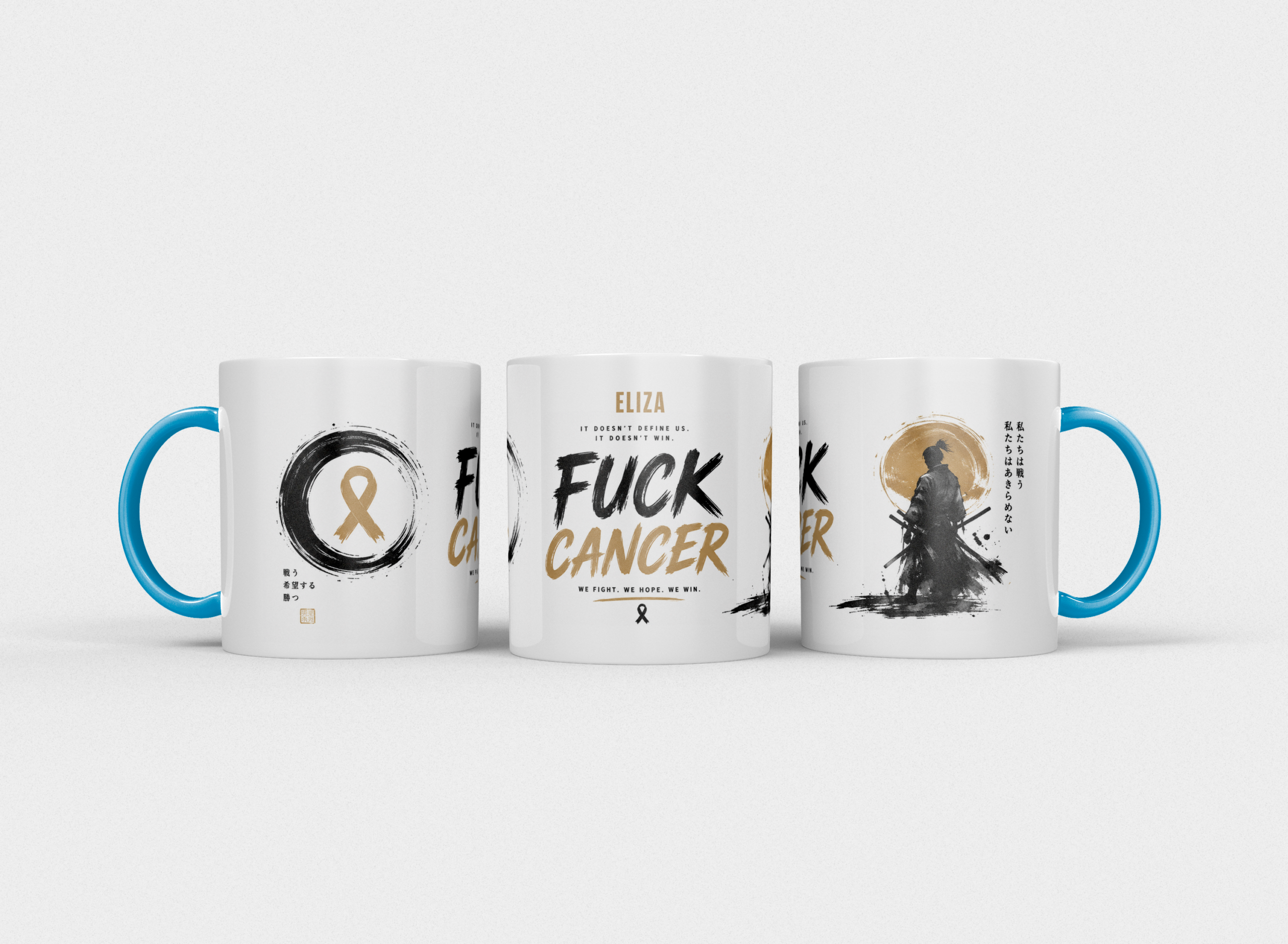 Gepersonaliseerde “Fuck Cancer” Mok – Samurai Waterverf Design met Awareness Ribbon en Naam - Afbeelding 12