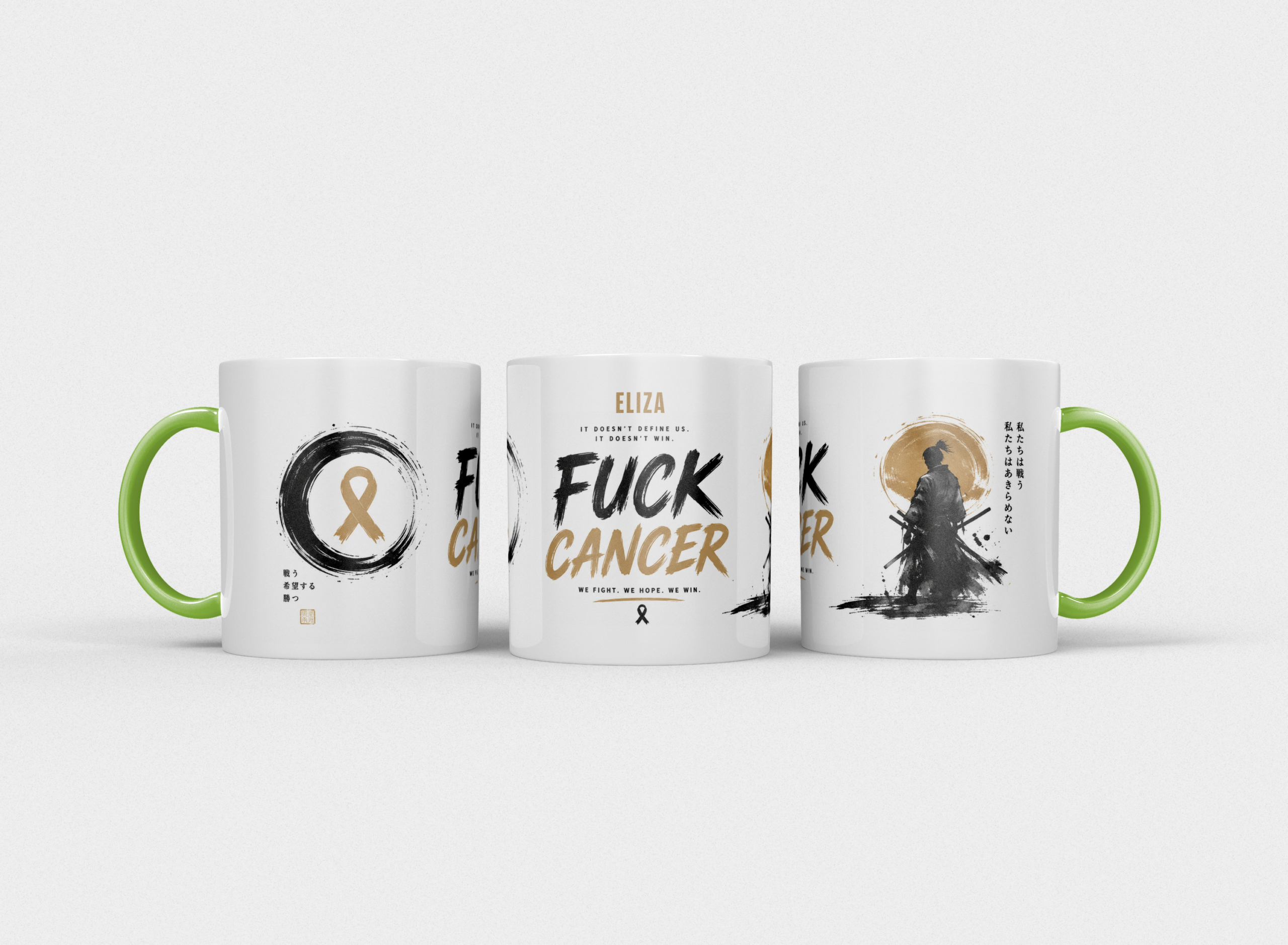 Gepersonaliseerde “Fuck Cancer” Mok – Samurai Waterverf Design met Awareness Ribbon en Naam - Afbeelding 13