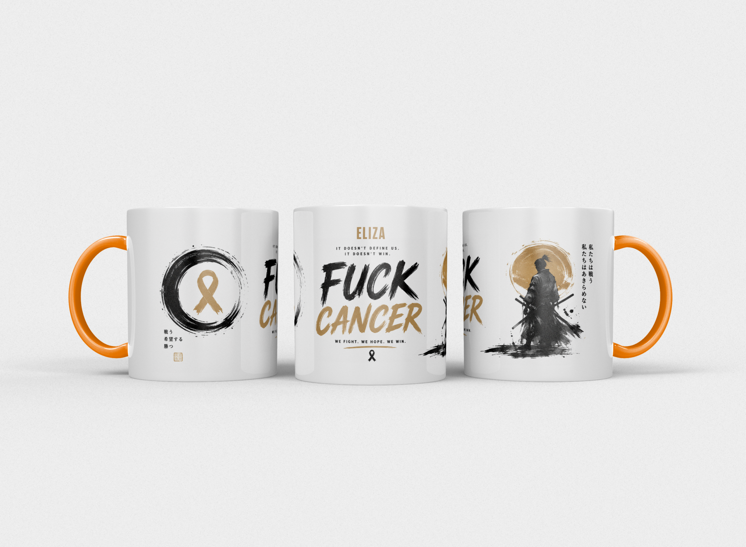 Gepersonaliseerde “Fuck Cancer” Mok – Samurai Waterverf Design met Awareness Ribbon en Naam - Afbeelding 14