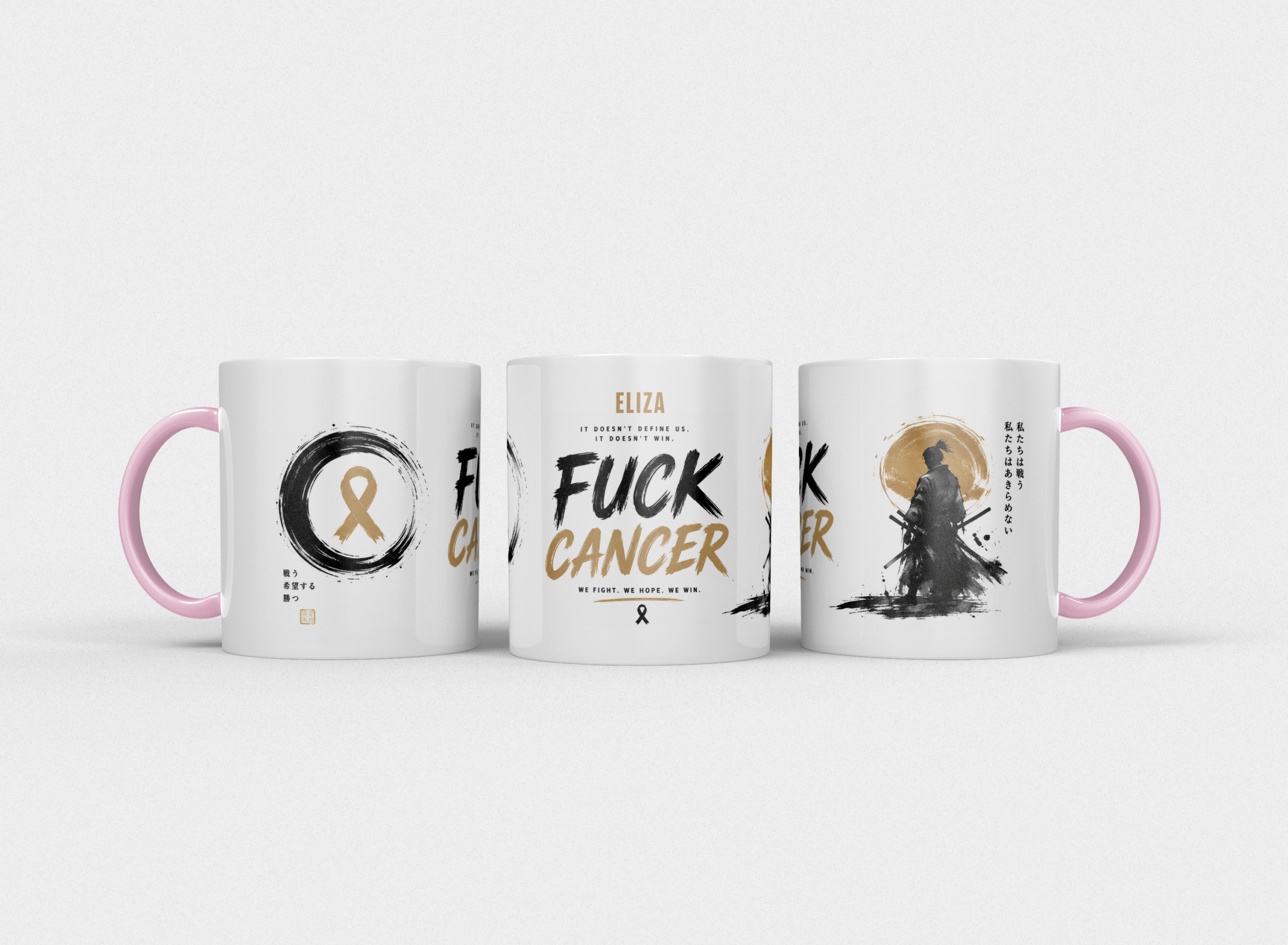 Gepersonaliseerde “Fuck Cancer” Mok – Samurai Waterverf Design met Awareness Ribbon en Naam - Afbeelding 16