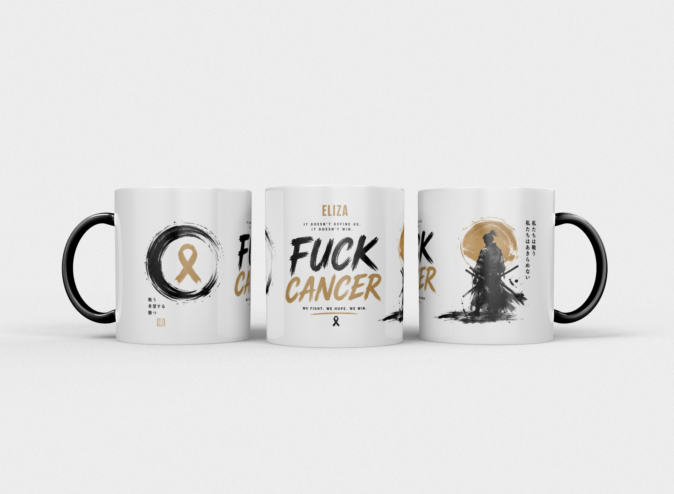 Gepersonaliseerde “Fuck Cancer” Mok – Samurai Waterverf Design met Awareness Ribbon en Naam - Afbeelding 19