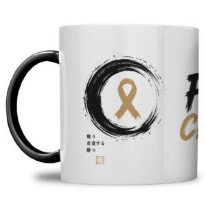 Gepersonaliseerde “Fuck Cancer” Mok – Samurai Waterverf Design met Awareness Ribbon en Naam