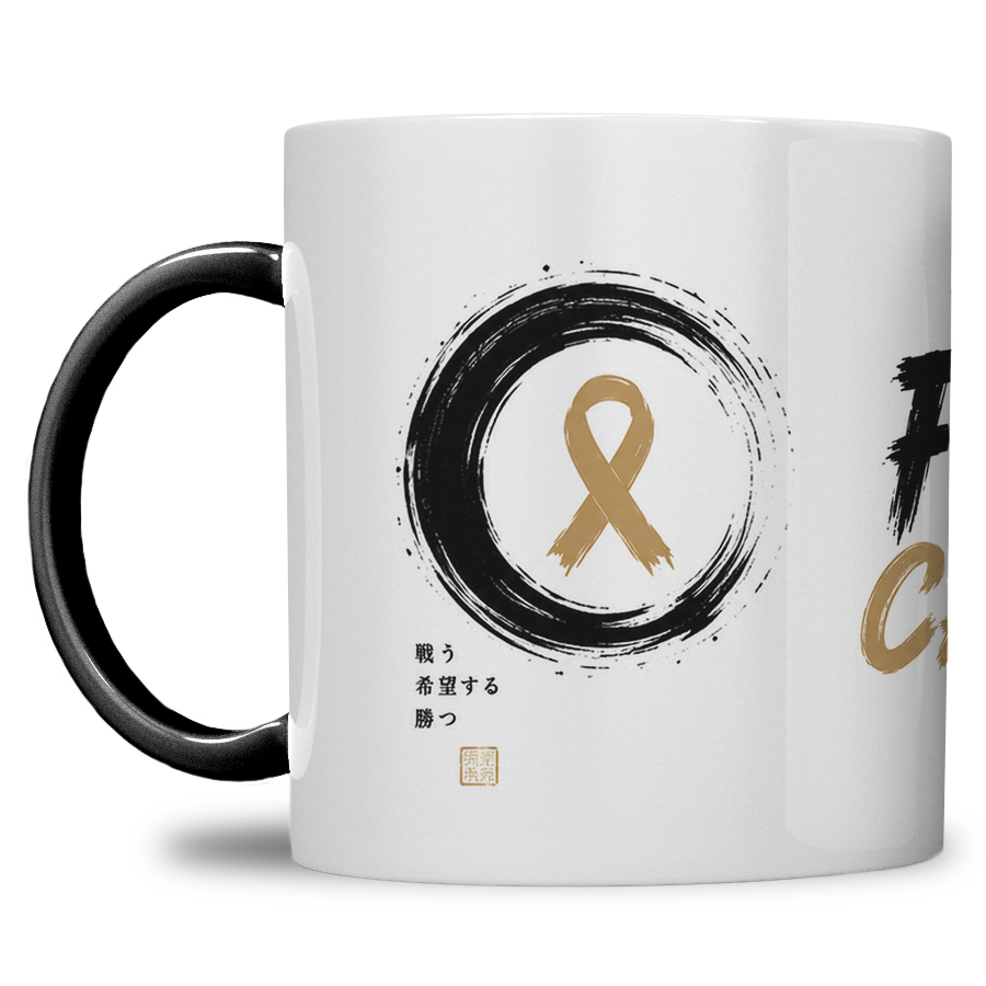 Gepersonaliseerde “Fuck Cancer” Mok – Samurai Waterverf Design met Awareness Ribbon en Naam