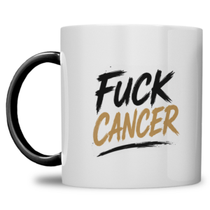Gepersonaliseerde “Fuck Cancer” Mok – Leeuw Waterverf Design met Awareness Ribbon en Naam