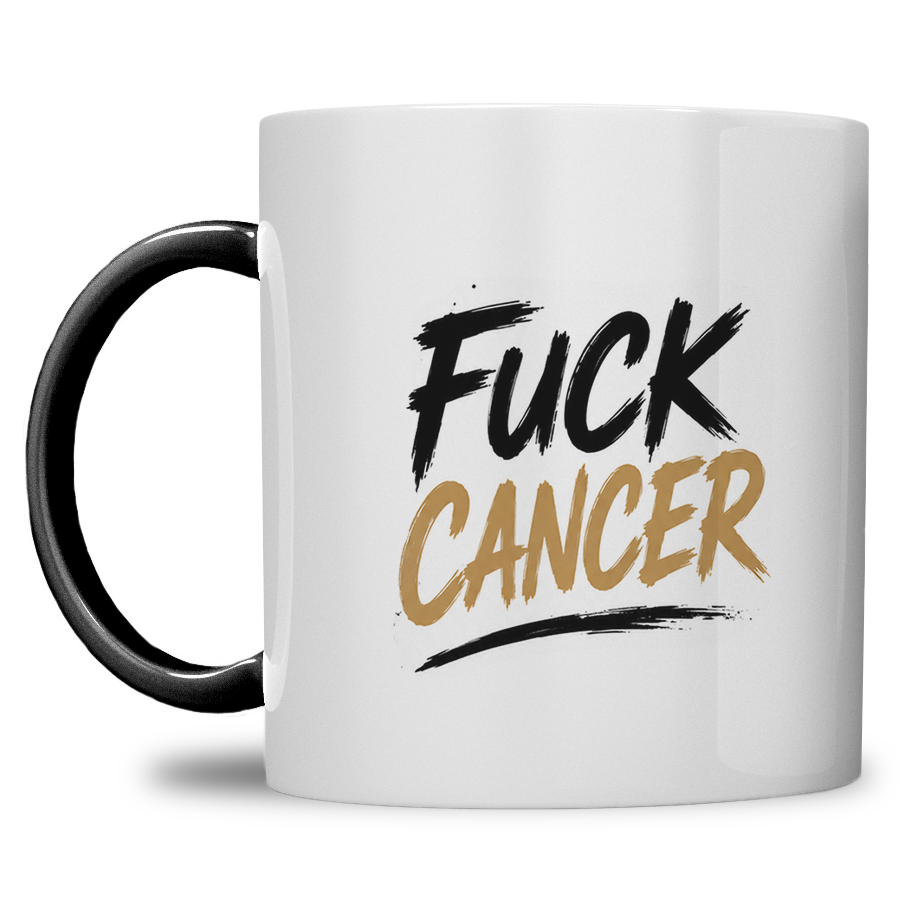 Gepersonaliseerde “Fuck Cancer” Mok – Leeuw Waterverf Design met Awareness Ribbon en Naam