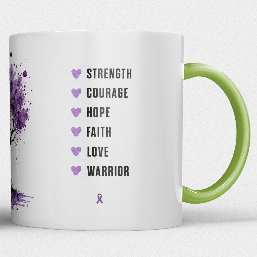 Gepersonaliseerde “Fuck Cancer” Mok – Boom & Awareness Ribbon Waterverf Design met Eigen Naam - Afbeelding 4