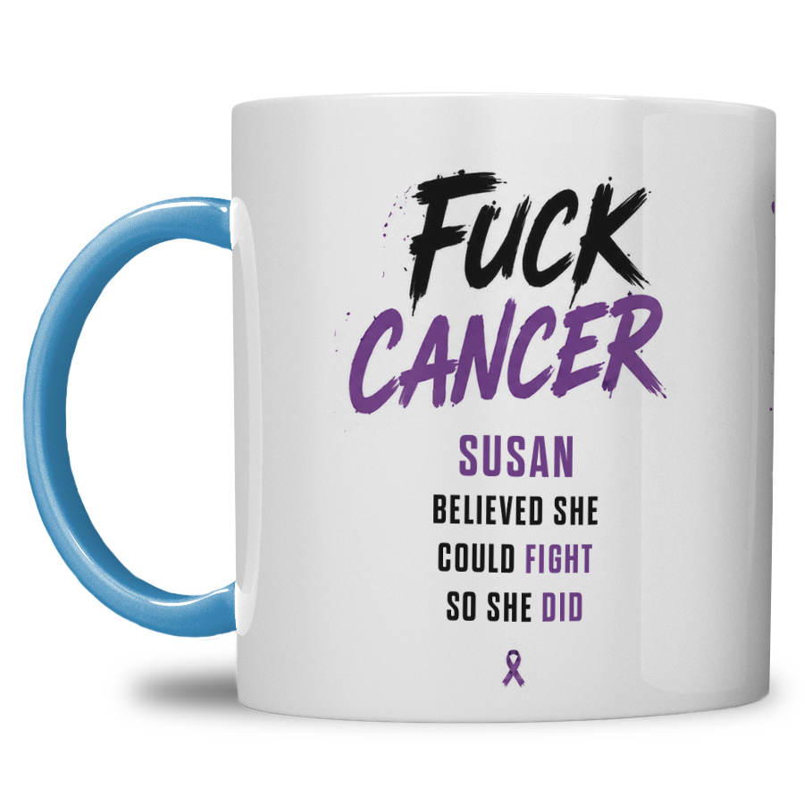 Gepersonaliseerde “Fuck Cancer” Mok – Boom & Awareness Ribbon Waterverf Design met Eigen Naam - Afbeelding 11