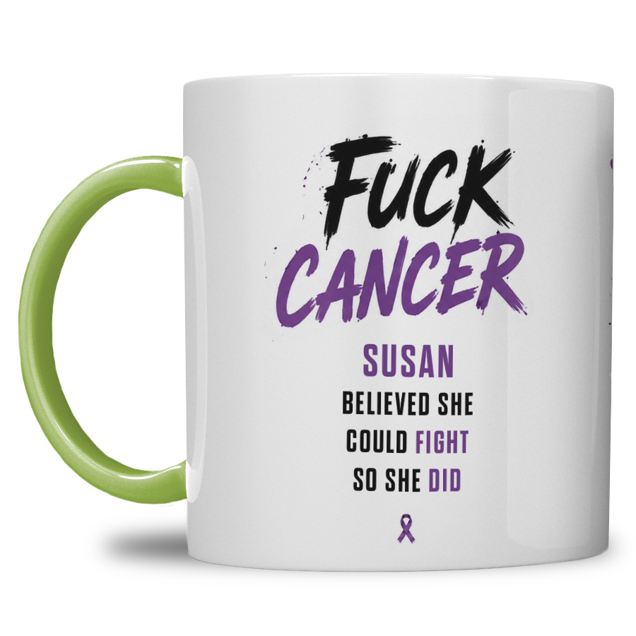 Gepersonaliseerde “Fuck Cancer” Mok – Boom & Awareness Ribbon Waterverf Design met Eigen Naam - Afbeelding 13