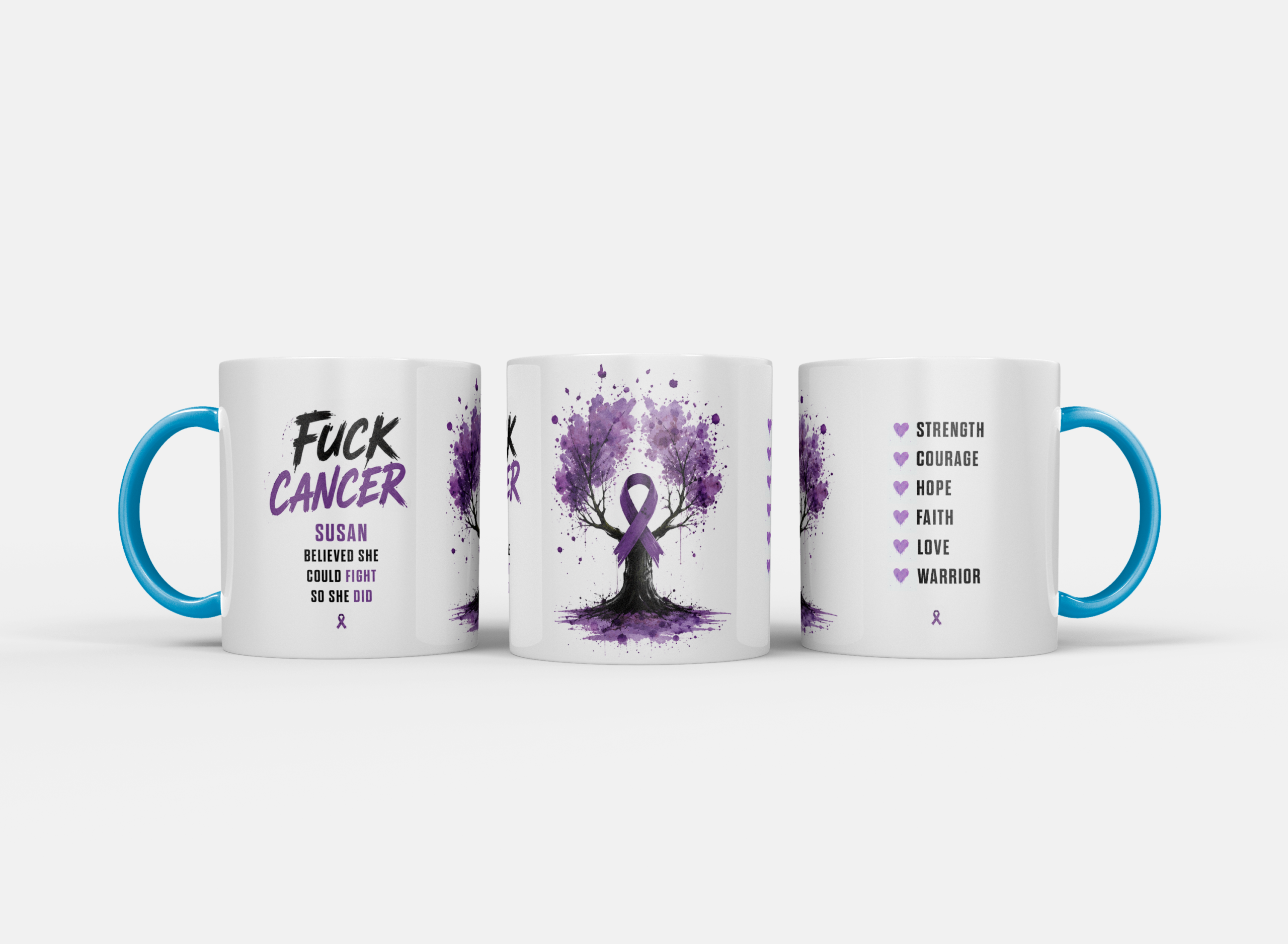 Gepersonaliseerde “Fuck Cancer” Mok – Boom & Awareness Ribbon Waterverf Design met Eigen Naam - Afbeelding 14