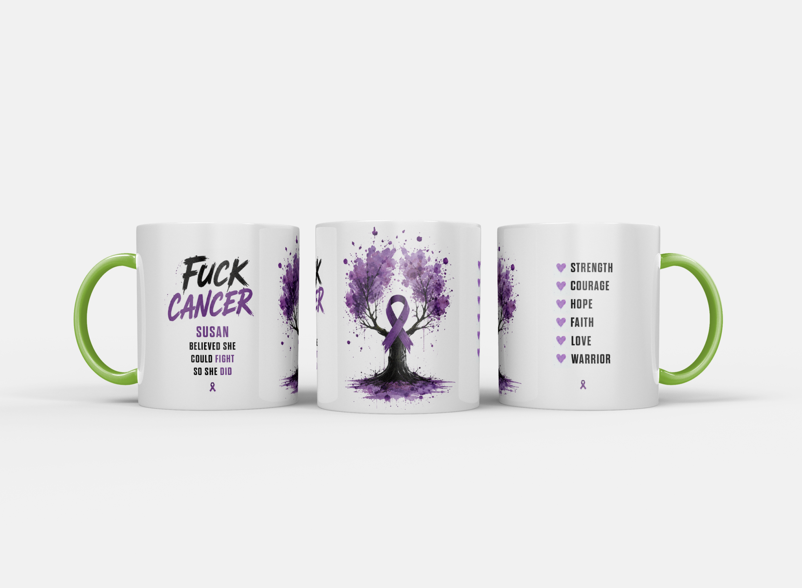 Gepersonaliseerde “Fuck Cancer” Mok – Boom & Awareness Ribbon Waterverf Design met Eigen Naam - Afbeelding 16