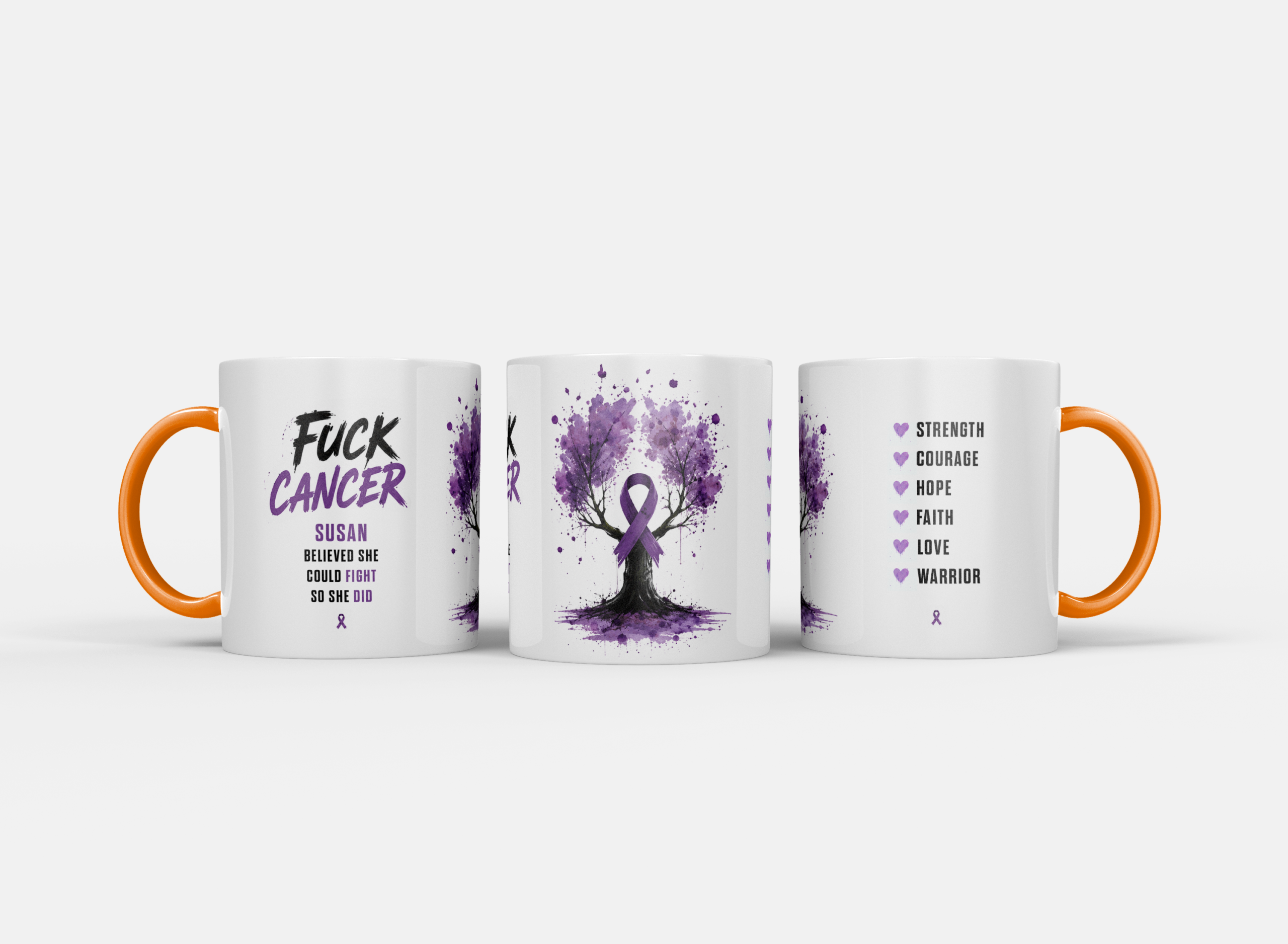 Gepersonaliseerde “Fuck Cancer” Mok – Boom & Awareness Ribbon Waterverf Design met Eigen Naam - Afbeelding 17
