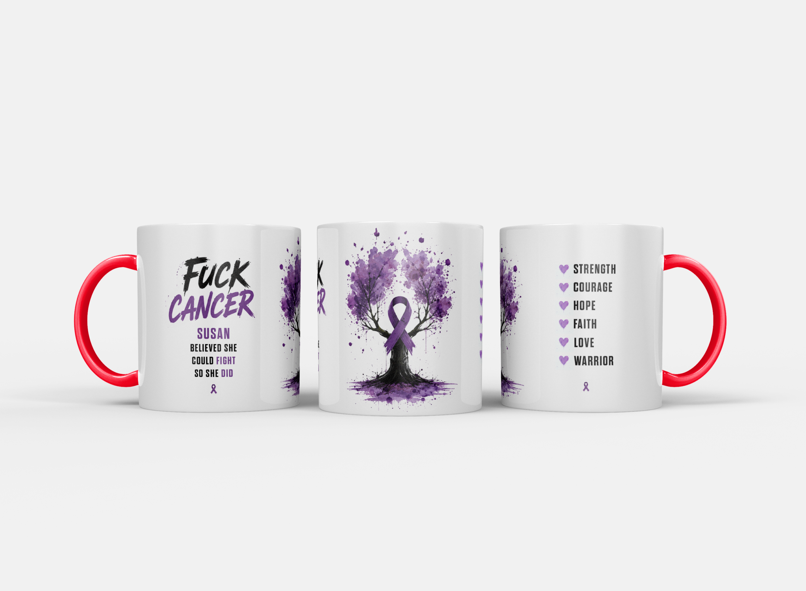 Gepersonaliseerde “Fuck Cancer” Mok – Boom & Awareness Ribbon Waterverf Design met Eigen Naam - Afbeelding 18