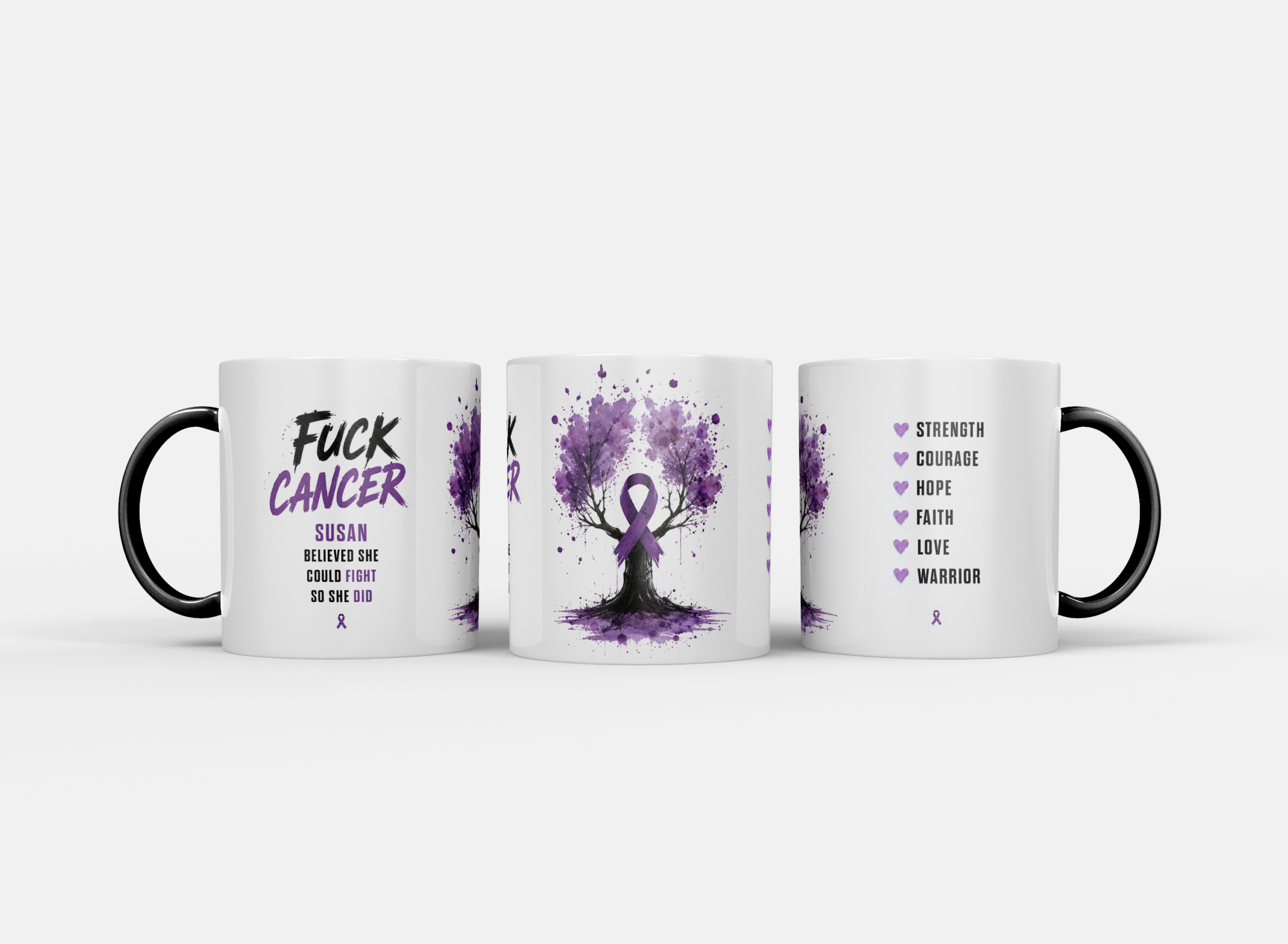 Gepersonaliseerde “Fuck Cancer” Mok – Boom & Awareness Ribbon Waterverf Design met Eigen Naam - Afbeelding 22