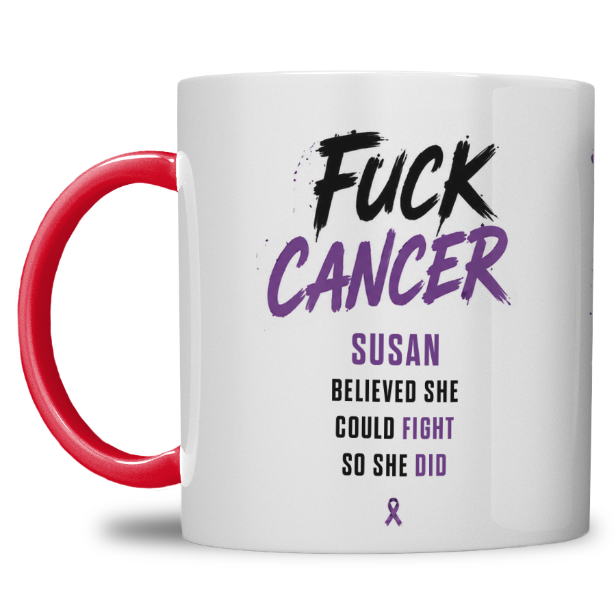 Gepersonaliseerde “Fuck Cancer” Mok – Boom & Awareness Ribbon Waterverf Design met Eigen Naam - Afbeelding 24