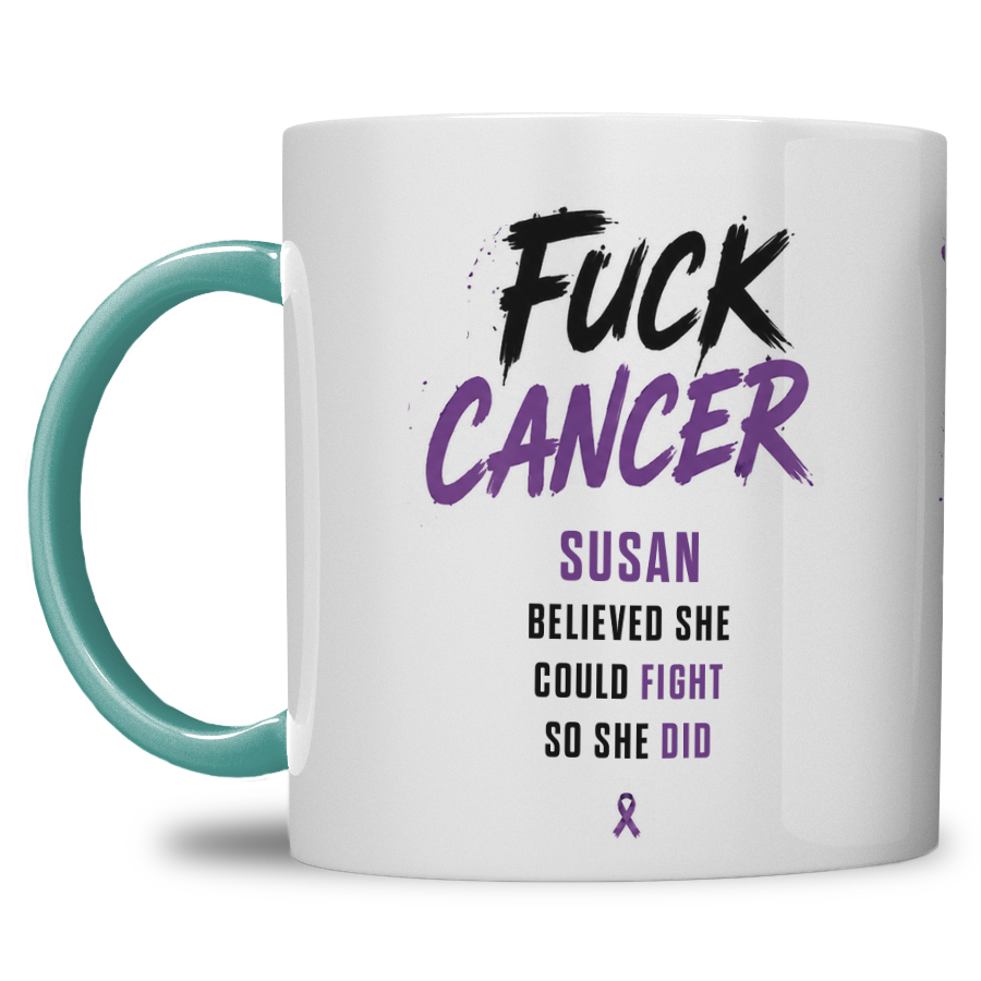 Gepersonaliseerde “Fuck Cancer” Mok – Boom & Awareness Ribbon Waterverf Design met Eigen Naam - Afbeelding 27