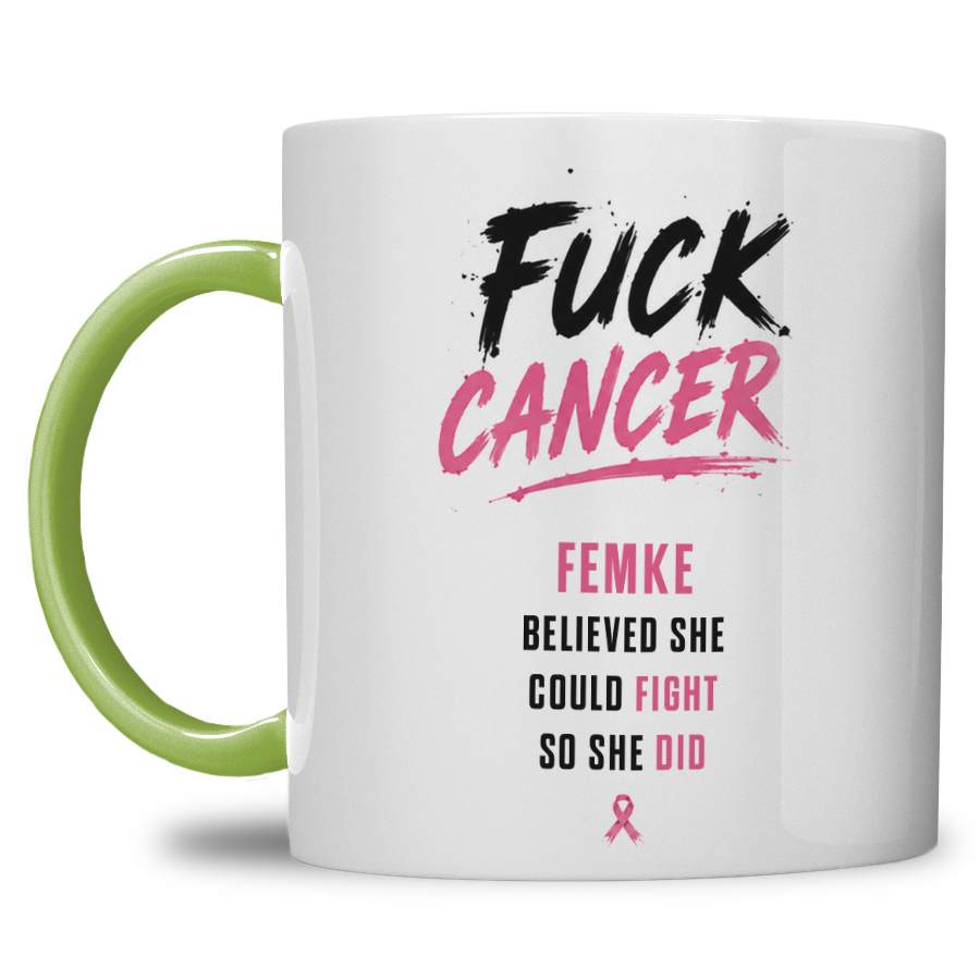 Gepersonaliseerde “Fuck Cancer” Mok – Unieke Waterverf Bloem Design Mok met Naam - Afbeelding 17