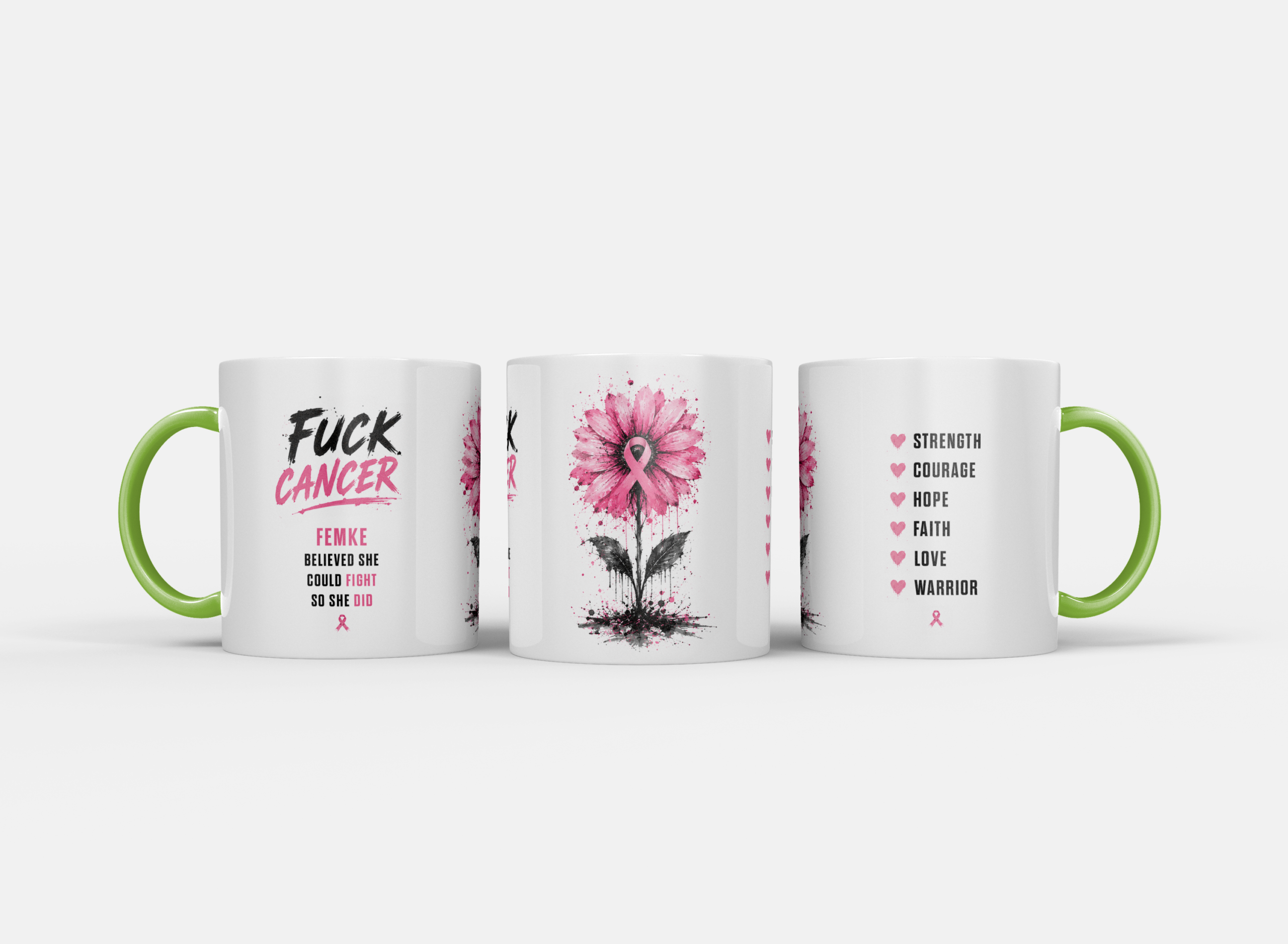 Gepersonaliseerde “Fuck Cancer” Mok – Unieke Waterverf Bloem Design Mok met Naam - Afbeelding 13