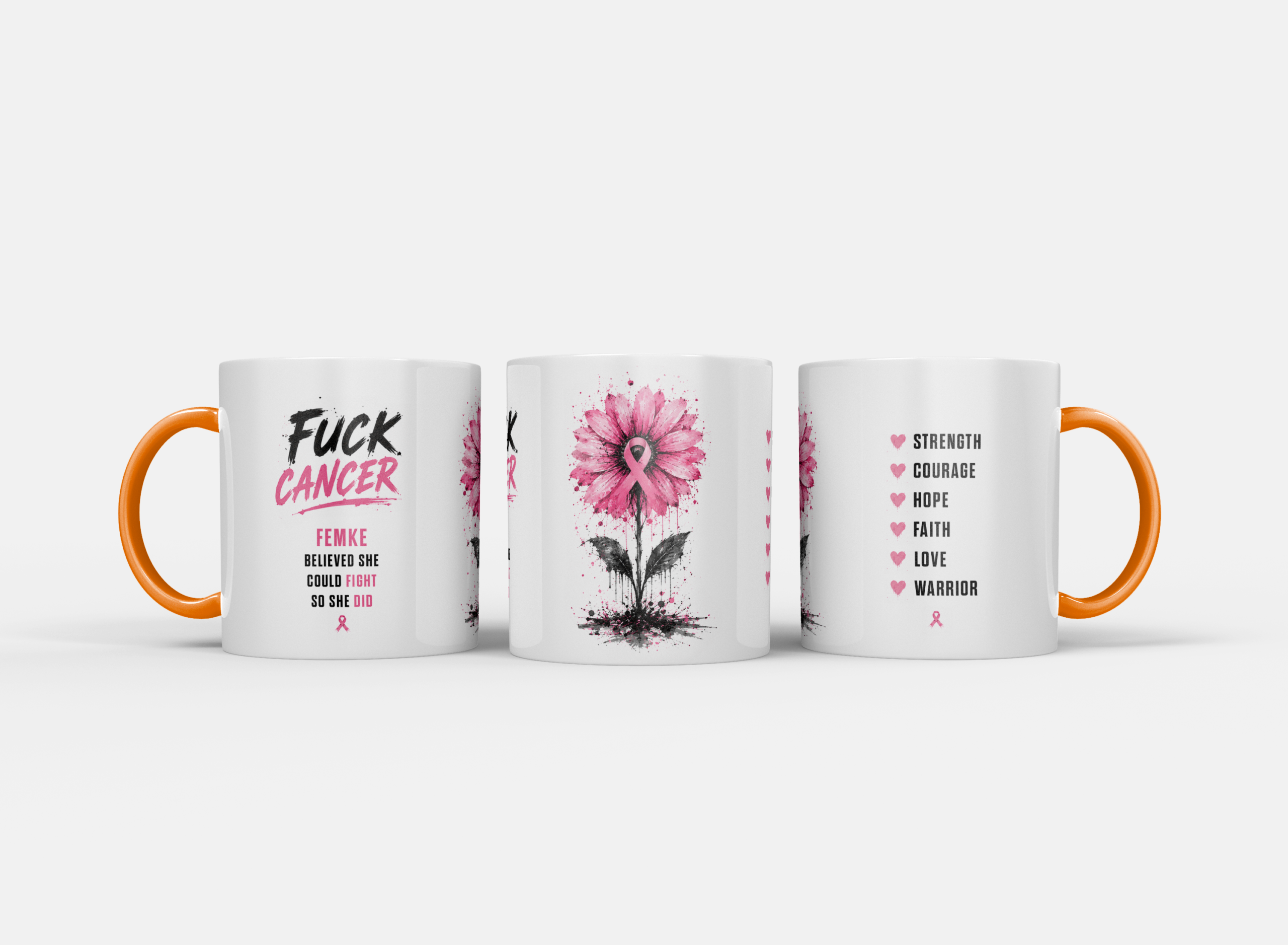 Gepersonaliseerde “Fuck Cancer” Mok – Unieke Waterverf Bloem Design Mok met Naam - Afbeelding 12