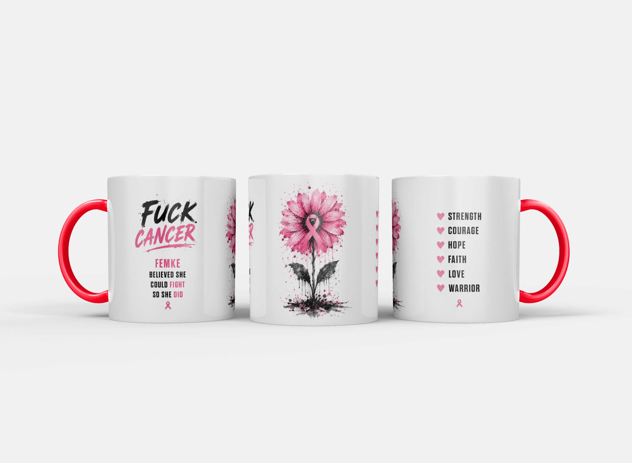Gepersonaliseerde “Fuck Cancer” Mok – Unieke Waterverf Bloem Design Mok met Naam - Afbeelding 11