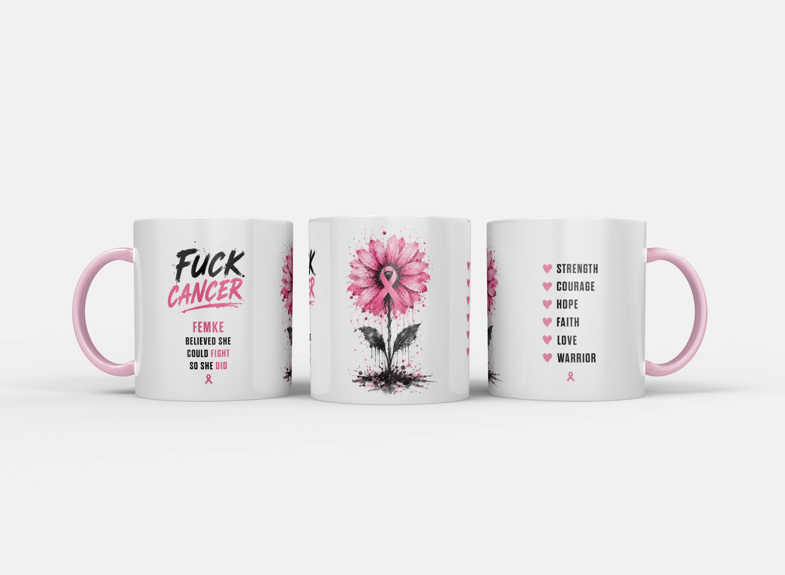 Gepersonaliseerde “Fuck Cancer” Mok – Unieke Waterverf Bloem Design Mok met Naam - Afbeelding 10