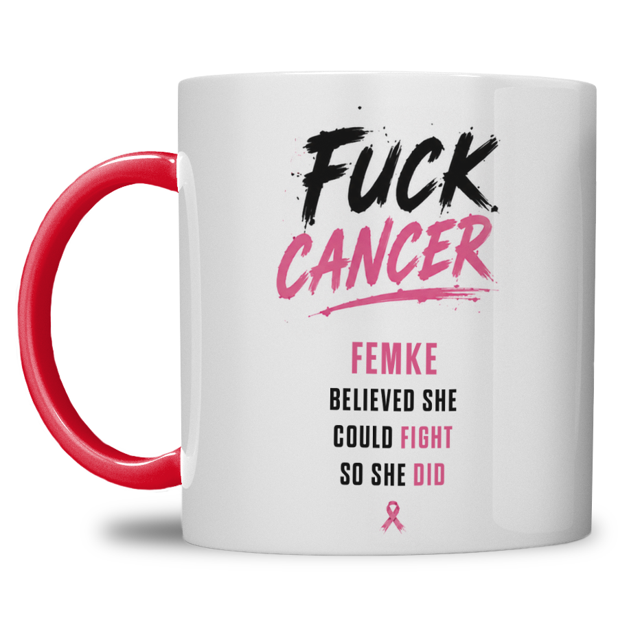 Gepersonaliseerde “Fuck Cancer” Mok – Unieke Waterverf Bloem Design Mok met Naam - Afbeelding 6