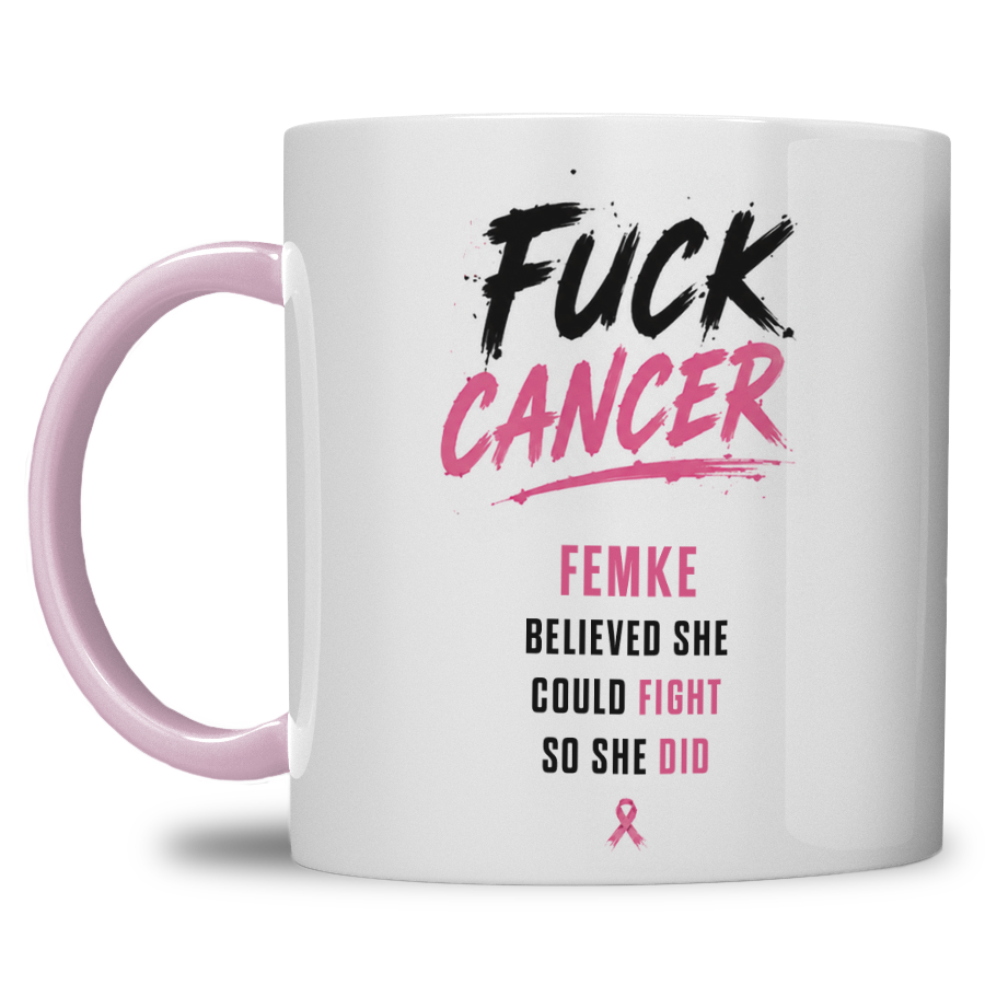 Gepersonaliseerde “Fuck Cancer” Mok – Unieke Waterverf Bloem Design Mok met Naam - Afbeelding 5