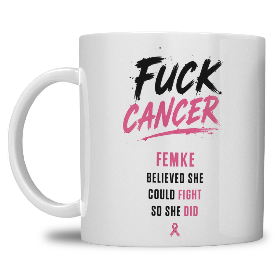 Gepersonaliseerde “Fuck Cancer” Mok – Unieke Waterverf Bloem Design Mok met Naam - Afbeelding 4