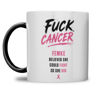 Gepersonaliseerde “Fuck Cancer” Mok – Unieke Waterverf Bloem Design Mok met Naam
