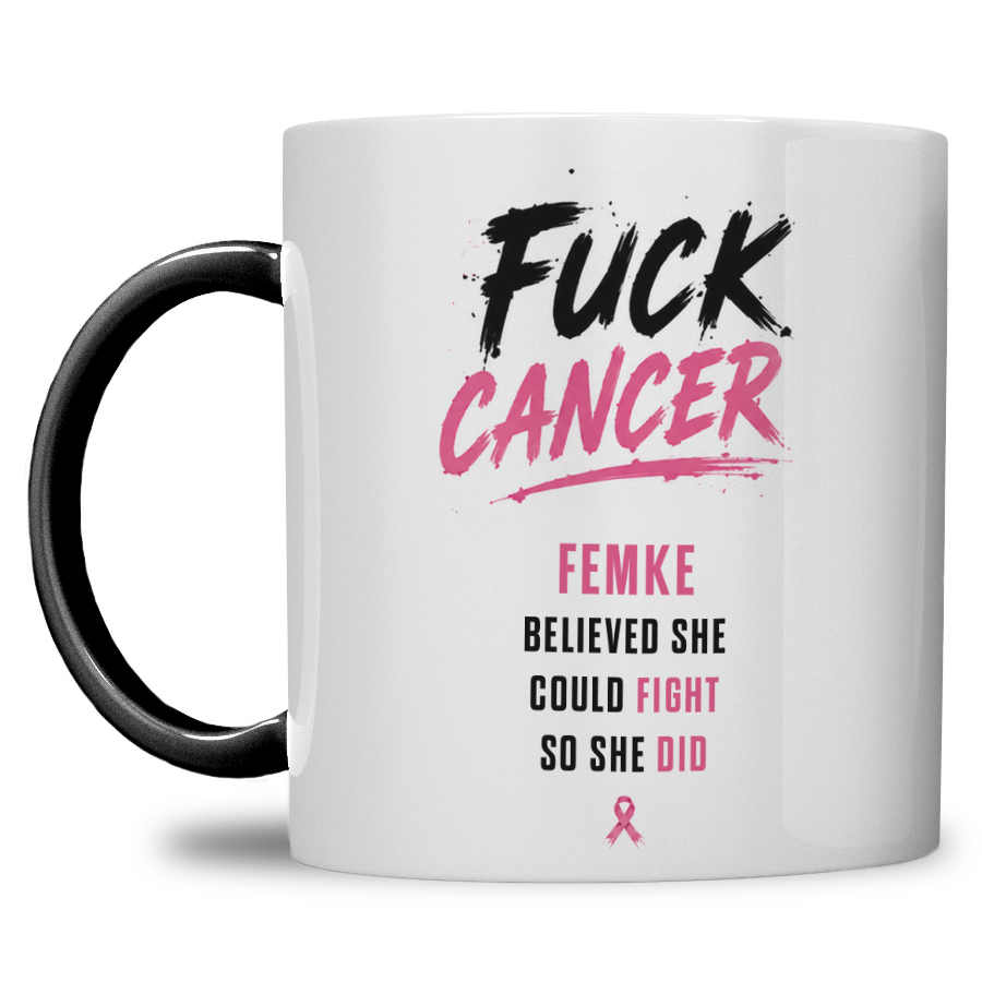 Gepersonaliseerde “Fuck Cancer” Mok – Unieke Waterverf Bloem Design Mok met Naam